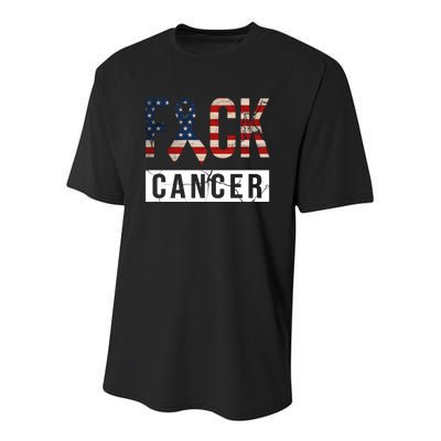 F*ck Cancer USA American Flag Ribbon Youth Performance Sprint T-Shirt