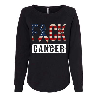 F*ck Cancer USA American Flag Ribbon Womens California Wash Sweatshirt