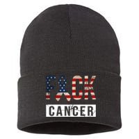 F*ck Cancer USA American Flag Ribbon Sustainable Knit Beanie