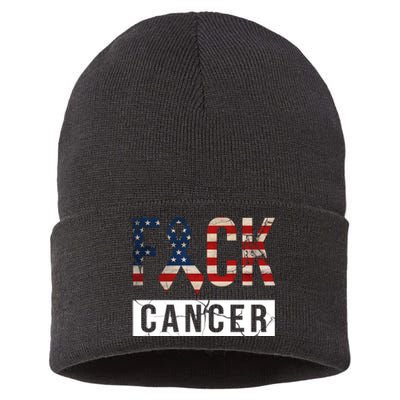 F*ck Cancer USA American Flag Ribbon Sustainable Knit Beanie