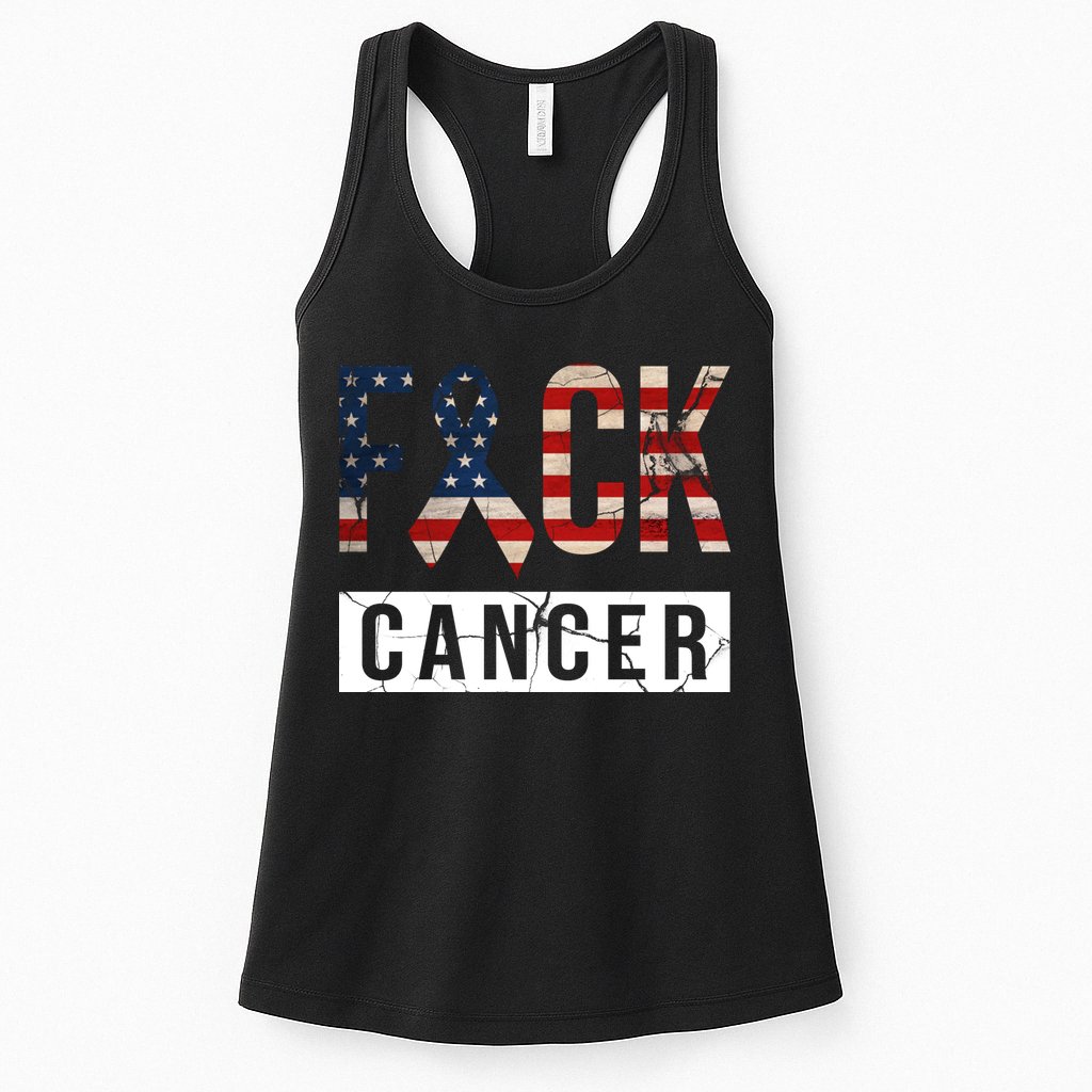 F*ck Cancer USA American Flag Ribbon Womens Tank Top