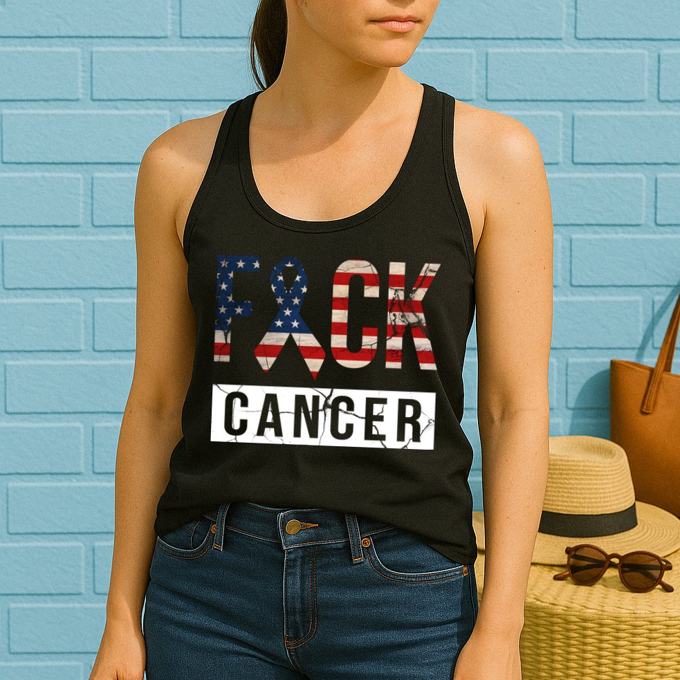F*ck Cancer USA American Flag Ribbon Womens Tank Top