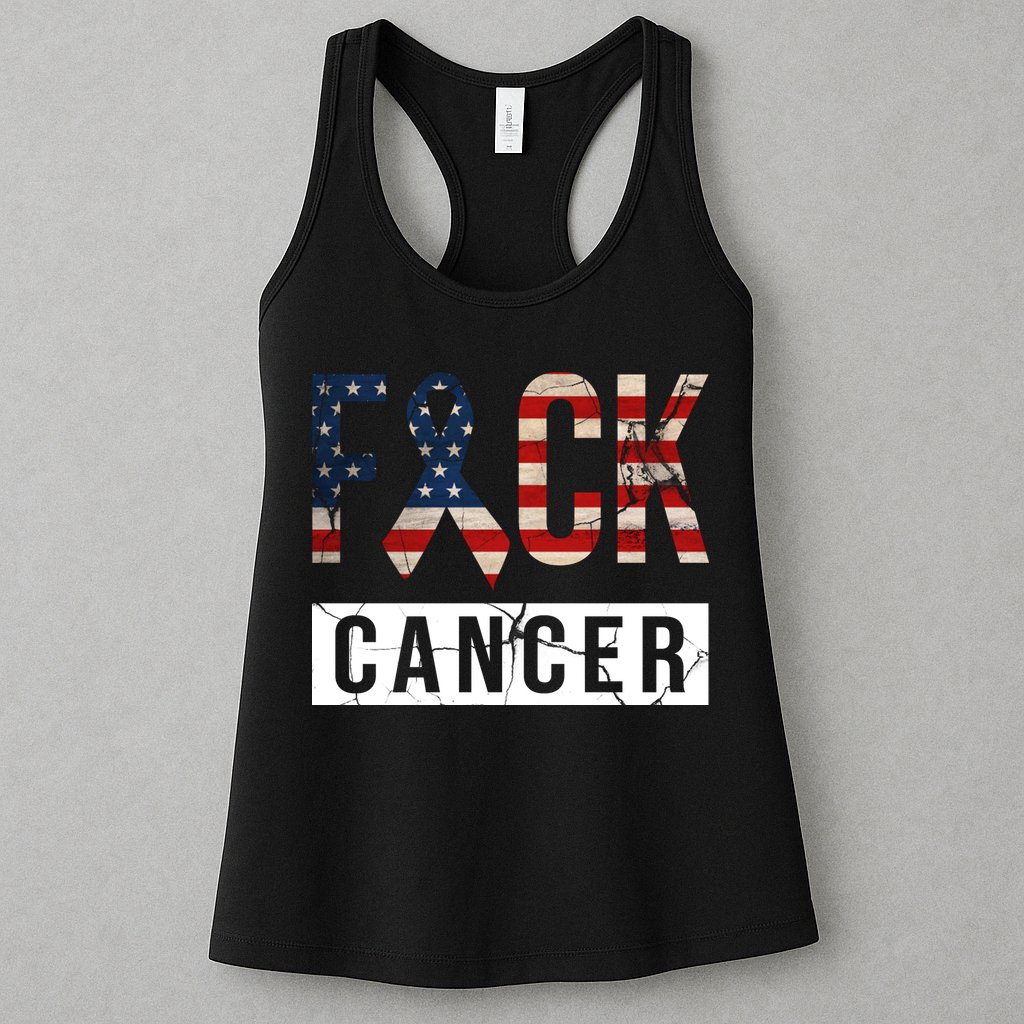 F*ck Cancer USA American Flag Ribbon Womens Tank Top