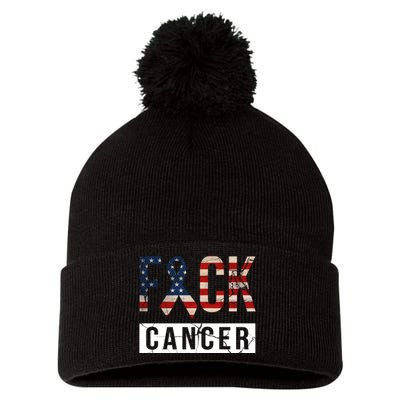 F*ck Cancer USA American Flag Ribbon Pom Pom 12in Knit Beanie