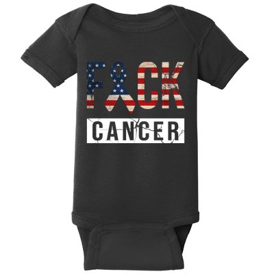 F*ck Cancer USA American Flag Ribbon Baby Bodysuit