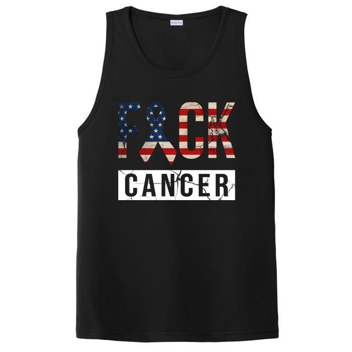 F*ck Cancer USA American Flag Ribbon PosiCharge Competitor Tank