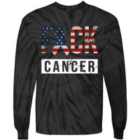 F*ck Cancer USA American Flag Ribbon Tie-Dye Long Sleeve Shirt