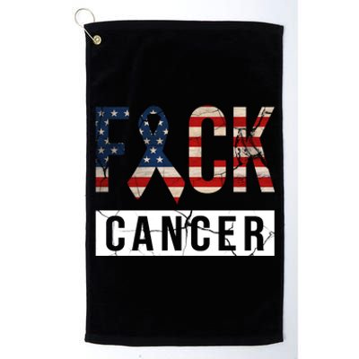 F*ck Cancer USA American Flag Ribbon Platinum Collection Golf Towel