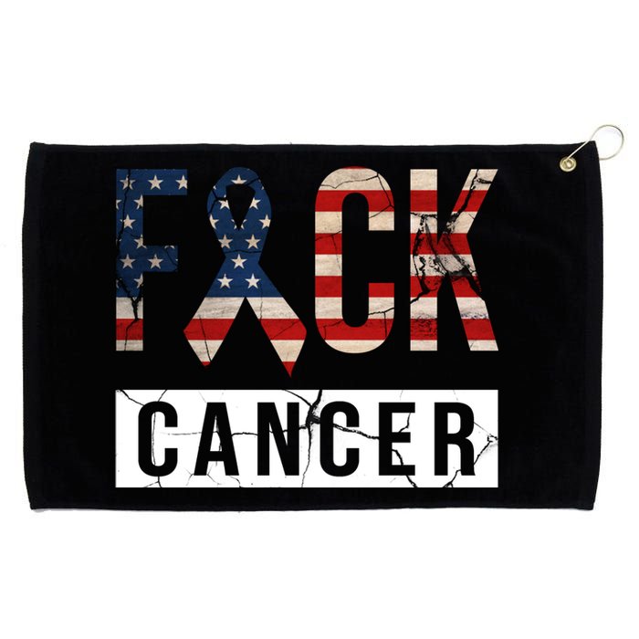 F*ck Cancer USA American Flag Ribbon Grommeted Golf Towel