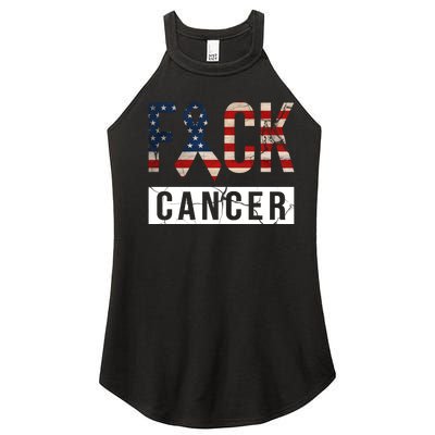 F*ck Cancer USA American Flag Ribbon Women’s Perfect Tri Rocker Tank