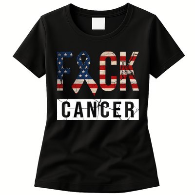 F*ck Cancer USA American Flag Ribbon Womens T-Shirt