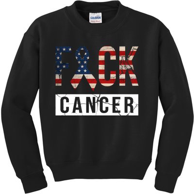 F*ck Cancer USA American Flag Ribbon Kids Sweatshirt