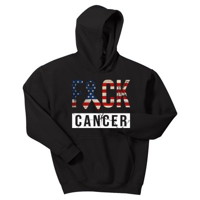 F*ck Cancer USA American Flag Ribbon Kids Hoodie