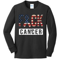 F*ck Cancer USA American Flag Ribbon Kids Long Sleeve Shirt