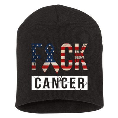 F*ck Cancer USA American Flag Ribbon Short Acrylic Beanie