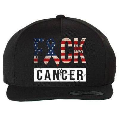 F*ck Cancer USA American Flag Ribbon Wool Snapback Cap