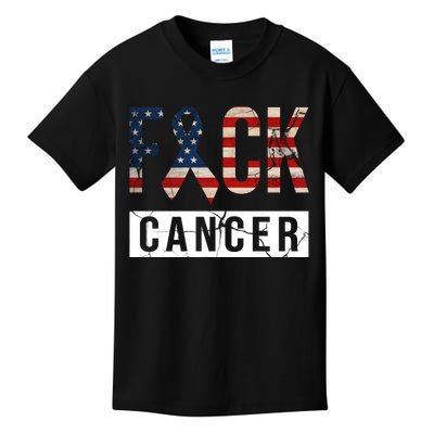 F*ck Cancer USA American Flag Ribbon Kids T-Shirt