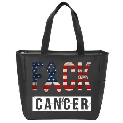 F*ck Cancer USA American Flag Ribbon Zip Tote Bag