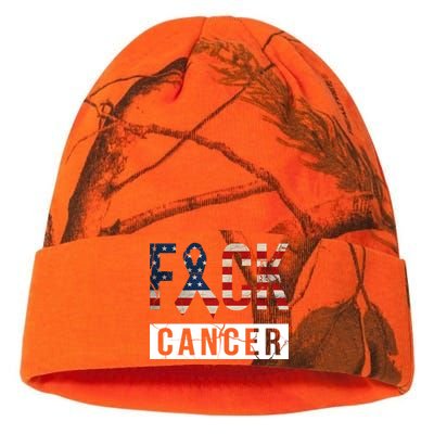 F*ck Cancer USA American Flag Ribbon Kati Licensed 12" Camo Beanie