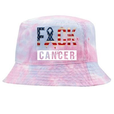 F*ck Cancer USA American Flag Ribbon Tie-Dyed Bucket Hat