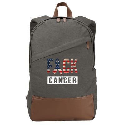 F*ck Cancer USA American Flag Ribbon Cotton Canvas Backpack