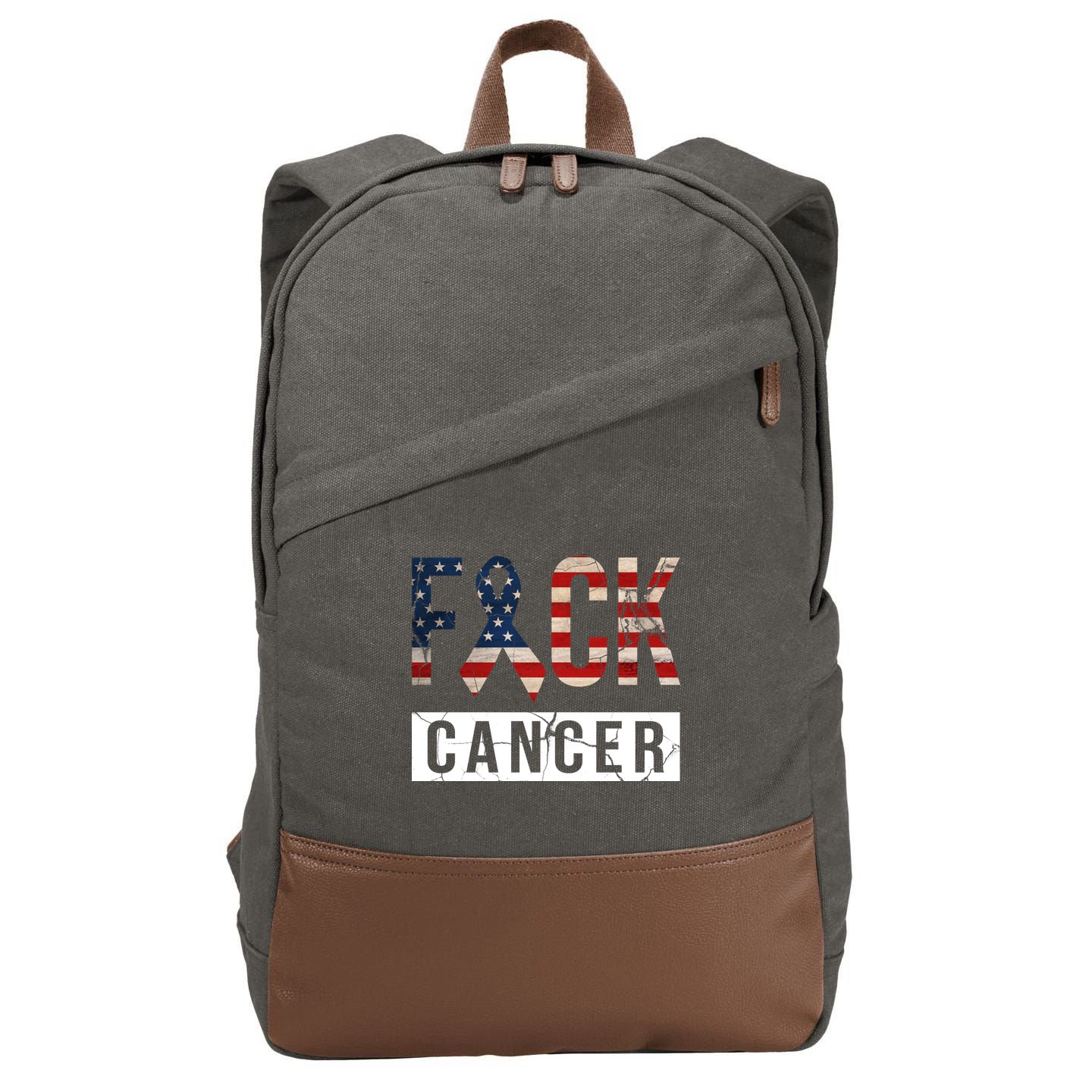 F*ck Cancer USA American Flag Ribbon Cotton Canvas Backpack