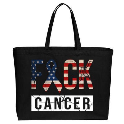 F*ck Cancer USA American Flag Ribbon Cotton Canvas Jumbo Tote