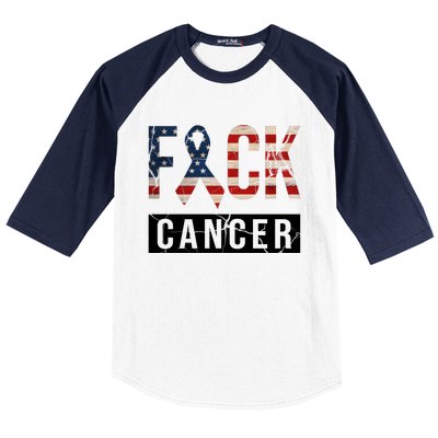 F*ck Cancer USA American Flag Ribbon Baseball Sleeve Shirt