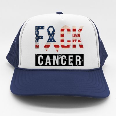 F*ck Cancer USA American Flag Ribbon Trucker Hat