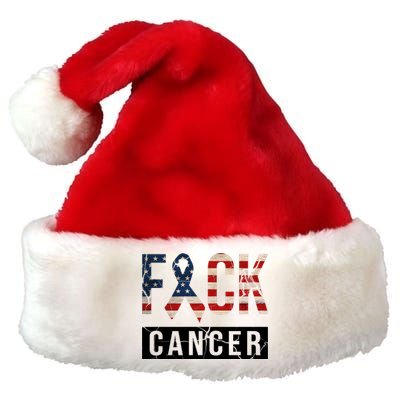 F*ck Cancer USA American Flag Ribbon Premium Christmas Santa Hat