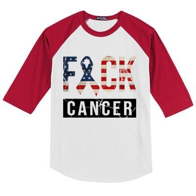 F*ck Cancer USA American Flag Ribbon Kids Colorblock Raglan Jersey