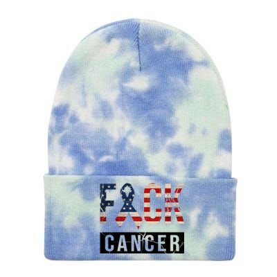 F*ck Cancer USA American Flag Ribbon Tie Dye 12in Knit Beanie