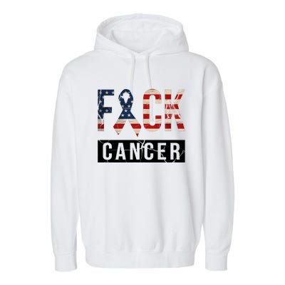 F*ck Cancer USA American Flag Ribbon Garment-Dyed Fleece Hoodie