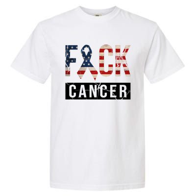 F*ck Cancer USA American Flag Ribbon Garment-Dyed Heavyweight T-Shirt