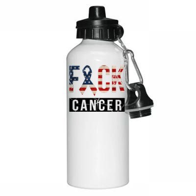 F*ck Cancer USA American Flag Ribbon Aluminum Water Bottle