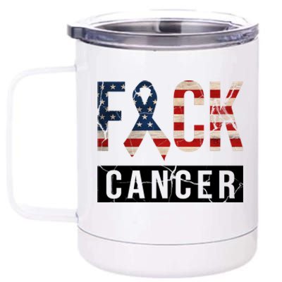 F*ck Cancer USA American Flag Ribbon 12 oz Stainless Steel Tumbler Cup