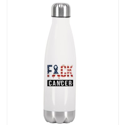 F*ck Cancer USA American Flag Ribbon Stainless Steel Insulated Water Bottle