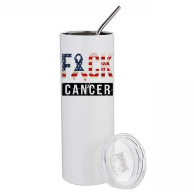 F*ck Cancer USA American Flag Ribbon Stainless Steel Tumbler