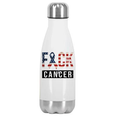 F*ck Cancer USA American Flag Ribbon Stainless Steel Insulated Water Bottle