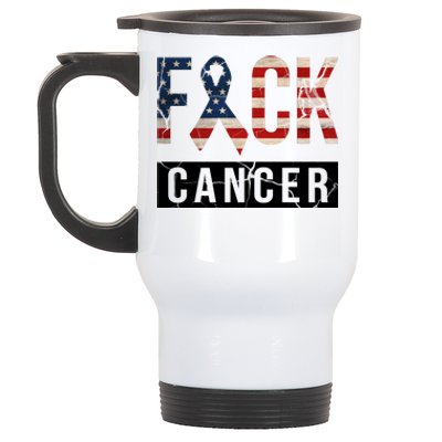 F*ck Cancer USA American Flag Ribbon Stainless Steel Travel Mug