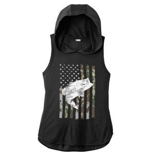 Fishing Camouflage US American Flag Bass Fish Fisherman Camo Ladies PosiCharge Tri-Blend Wicking Draft Hoodie Tank