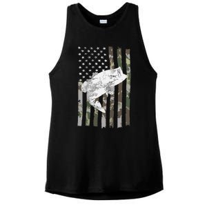 Fishing Camouflage US American Flag Bass Fish Fisherman Camo Ladies PosiCharge Tri-Blend Wicking Tank