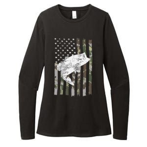 Fishing Camouflage US American Flag Bass Fish Fisherman Camo Womens CVC Long Sleeve Shirt