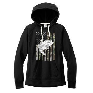 Fishing Camouflage US American Flag Bass Fish Fisherman Camo Women's Fleece Hoodie