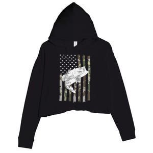 Fishing Camouflage US American Flag Bass Fish Fisherman Camo Crop Fleece Hoodie