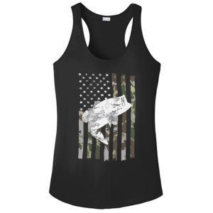 Fishing Camouflage US American Flag Bass Fish Fisherman Camo Ladies PosiCharge Competitor Racerback Tank