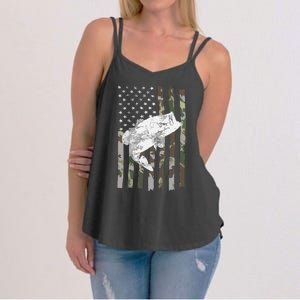 Fishing Camouflage US American Flag Bass Fish Fisherman Camo Women's Strappy Tank