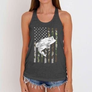 Fishing Camouflage US American Flag Bass Fish Fisherman Camo Women's Knotted Racerback Tank