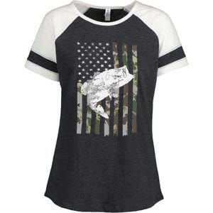 Fishing Camouflage US American Flag Bass Fish Fisherman Camo Enza Ladies Jersey Colorblock Tee