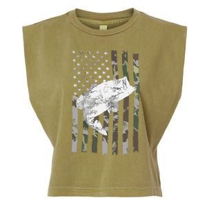 Fishing Camouflage US American Flag Bass Fish Fisherman Camo Garment-Dyed Women's Muscle Tee